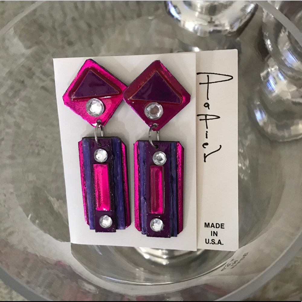 Ribbons solid style fuchsia and blue Earrings